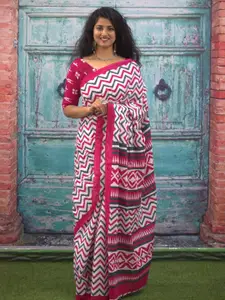 JALTHER Chevron Block Print Pure Cotton Saree