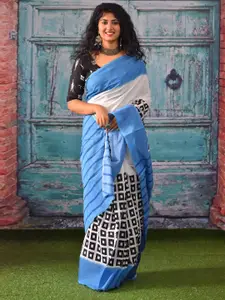 JALTHER Geometric Printed Pure Cotton Block Print Saree