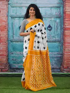 JALTHER Geometric Block Print Pure Cotton Saree