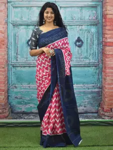 JALTHER Chevron Printed Pure Cotton Block Print Saree