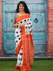 JALTHER Geometric Block Print Pure Cotton Saree