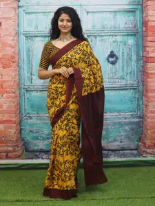 JALTHER Floral Block Print Pure Cotton Saree