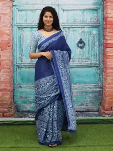 JALTHER Ethnic Motifs Block Print Pure Cotton Saree