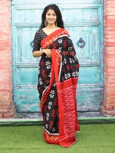 JALTHER Floral Printed Pure Cotton Block Print Saree