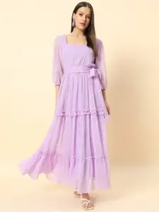 Chemistry Self Design Tiered Georgette Fit & Flare Midi Dress