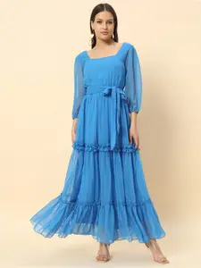 Chemistry Self Design Tiered Georgette Fit & Flare Midi Dress