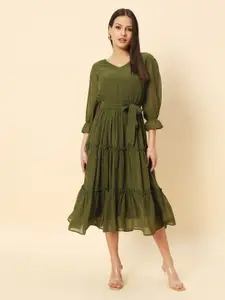 Chemistry V-Neck Tiered Georgette Fit & Flare Midi Dress