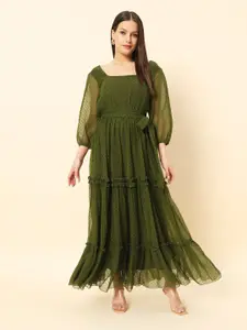 Chemistry Self Design Tiered Georgette Fit & Flare Midi Dress