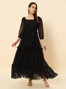 Chemistry Self Design Tiered Georgette Fit & Flare Midi Dress