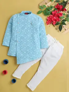 BAESD Boys Floral Embroidered Silk Cotton Straight Kurta with Pyjamas