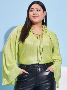 Athena Ample Striped Tie-Up Neck Flared Sleeve Top