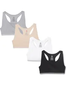 Charm n Cherish Girls Pack Of 4 Full Coverage Non Padded Workout Bras With All Day Comfort