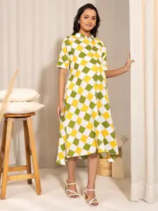 Janasya Cotton Geometric A-Line Maternity Dress