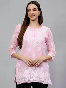 Seva Chikan Ethnic Motifs Embroidered Notched Neck Straight Chikankari Kurti