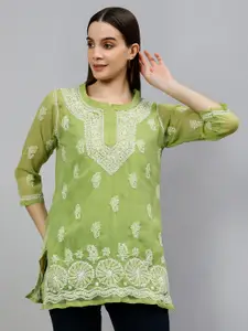 Seva Chikan Ethnic Motifs Embroidered Straight Chikankari Kurti