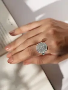 Rubans Voguish Silver-Plated Oxidized Adjustable Finger Ring