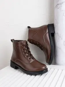 The Roadster Lifestyle Co. Women Brown Textured Heeled Boots
