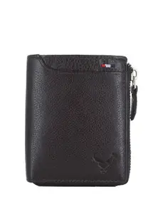 REDHORNS Textured Zip Detail Rfid Leather Zip Around Wallet