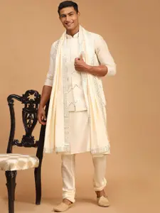 VASTRAMAY Mandarin Collar Kurta Set With Nehru jacket & Dupatta