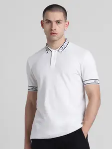 Jack & Jones Men Polo Collar Monochrome Pockets Slim Fit T-shirt