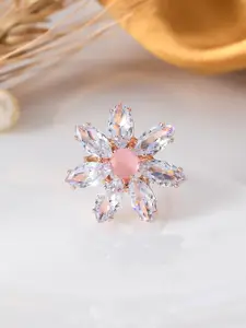 Silvermerc Designs Rose Gold-Plated American Diamond Studded Adjustable Finger Ring