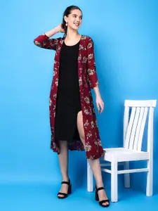 Cation Floral Printed Longline Open Front Shrug