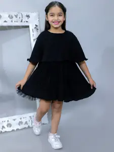 KidsDew Girls Self Designed Flared Sleeves Crepe A-Line Dress