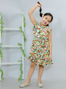 KidsDew Girls Floral Printed High Neck A-Line Dress