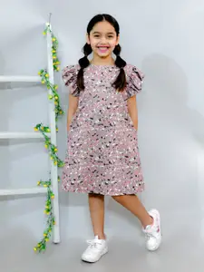 KidsDew Girls Abstract Printed Flutter Sleeves A-Line Dress