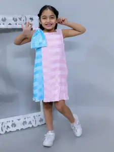 KidsDew Girls Self Designed Round Neck Bow Detailed Satin A-Line Dress