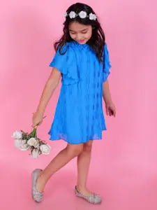 KidsDew Girls Self Designed High Neck Corsage Detailed Georgette A-Line Dress