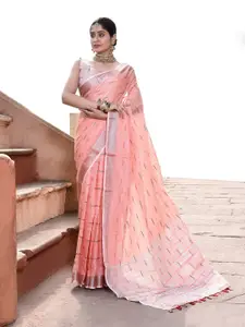 elora Ethnic Motifs Woven Design Zari Pure Linen Ikat Saree