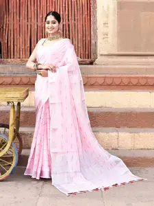 elora Ethnic Motifs Woven Design Zari Pure Linen Ikat Saree