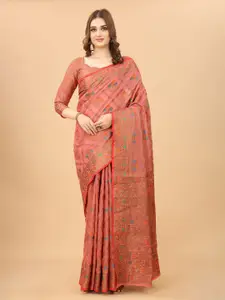 koram design Ethnic Motifs Woven Design Zari Cotton Blend Banarasi Saree