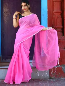 ODETTE Solid Saree With Unstitched Blouse