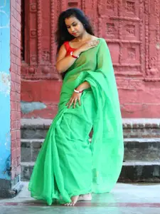 ODETTE Solid Saree With Unstitched Blouse