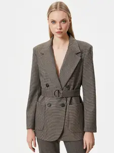 Koton Checked Double-Breasted Belted Blazer