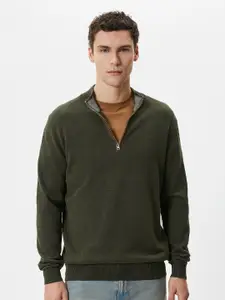 Koton Mock Collar Long Sleeves Zip Detail Cotton Pullover Sweater