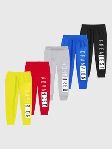 KUCHIPOO Boys Pack of 5 Typography Printed Joggers