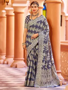 koram design Ethnic Motifs Woven Design Zari Linen Blend Banarasi Saree