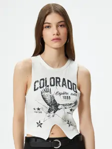 Koton Typography Printed Cotton Tank Crop Top