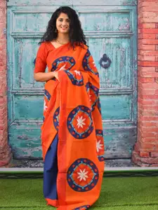 JALTHER Ethnic Motifs Pure Cotton Half and Half Block Print Saree