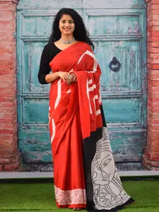 JALTHER Geometric Printed Mulmul Cotton Block Print Saree