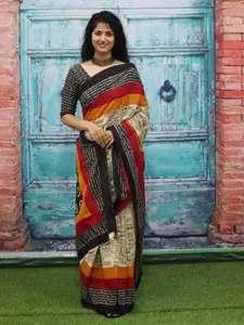 JALTHER Abstract Printed Mulmul Cotton Block Print Saree