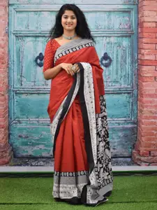 JALTHER Abstract Printed Mulmul Cotton Block Print Saree