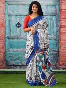 JALTHER Ethnic Motifs Printed Mulmul Cotton Block Print Saree