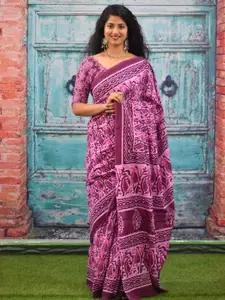 JALTHER Ethnic Motifs Pure Cotton Block Print Saree
