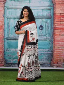 JALTHER Ethnic Motifs Printed Mulmul Cotton Block Print Saree