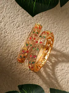 AARSHVI Set Of 2 Gold Plated Artificial Stones Bangles