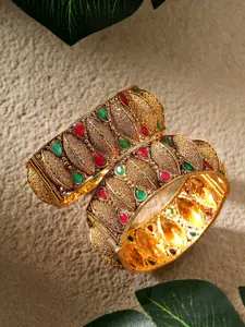 AARSHVI Set of 2 Gold Plated Artificial Stones and Beads Bangles